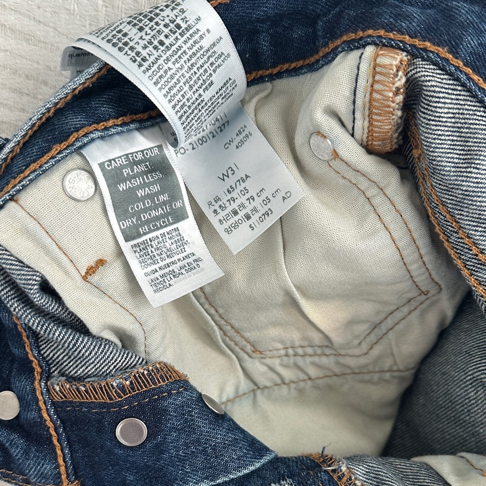 Levi's Dark Blue Frayed Hem Denim Shorts - Picture 4 of 5